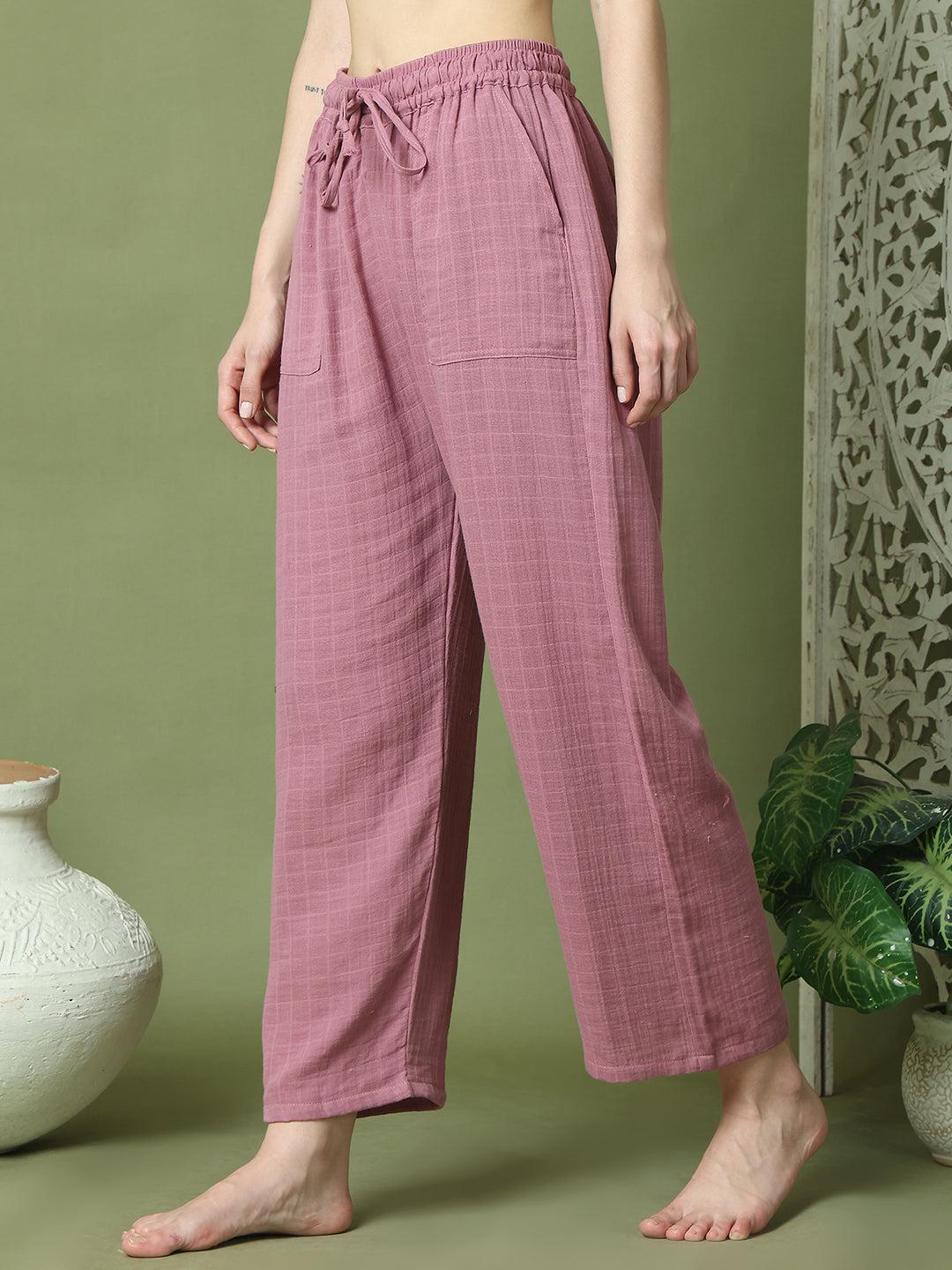 Wine Double Cloth Cotton Lounge Pant