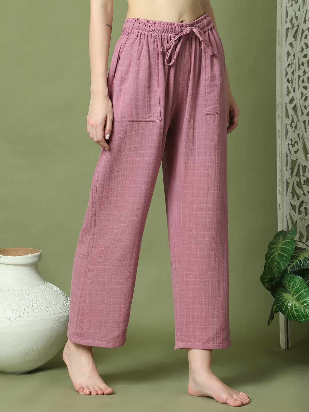 Wine Double Cloth Cotton Lounge Pant
