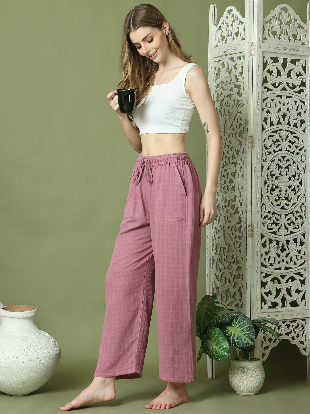 Wine Double Cloth Cotton Lounge Pant