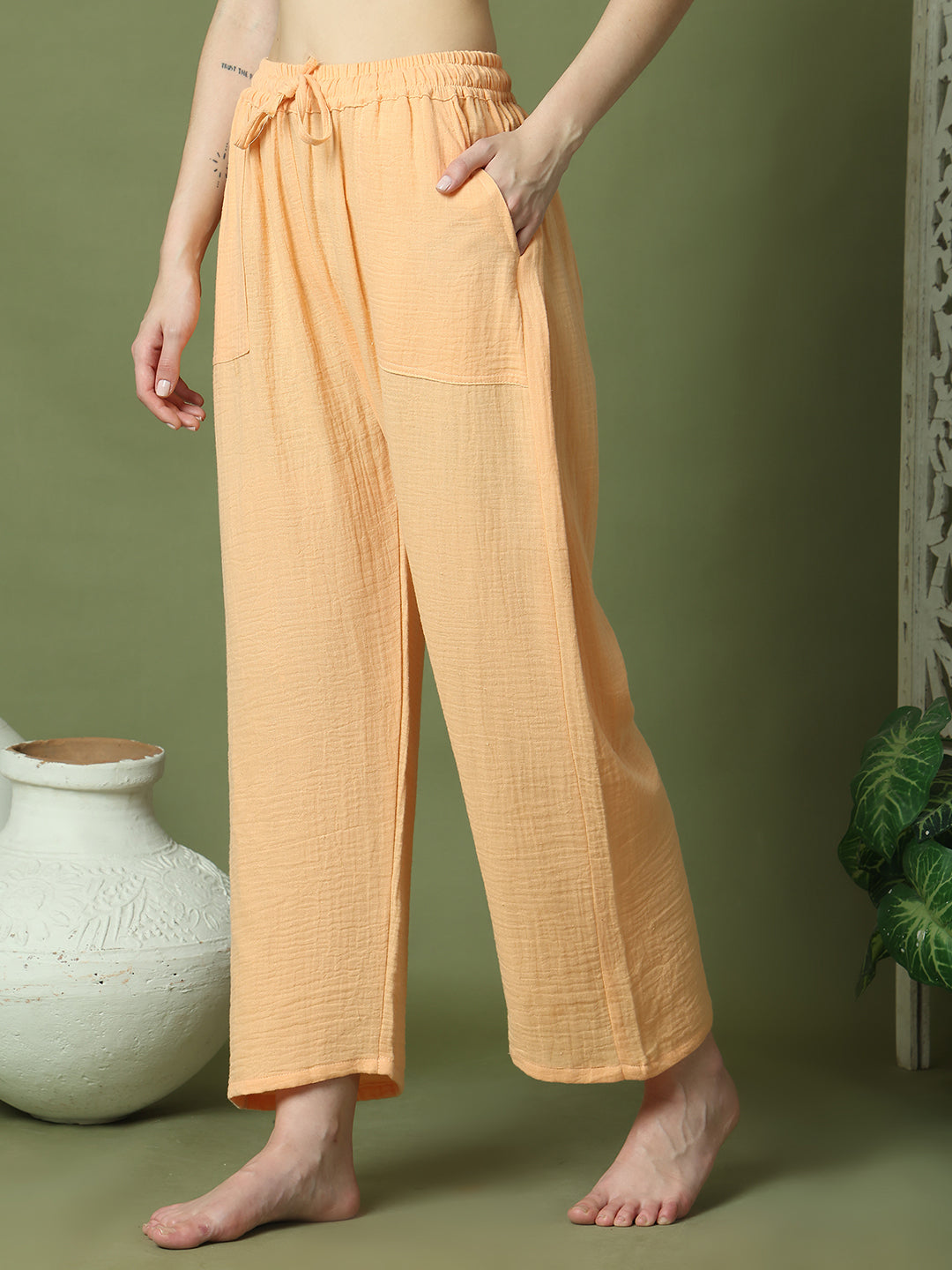 Peach Orange Double Cloth Cotton Lounge Pant