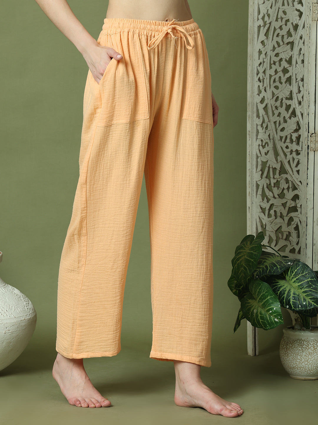 Peach Orange Double Cloth Cotton Lounge Pant