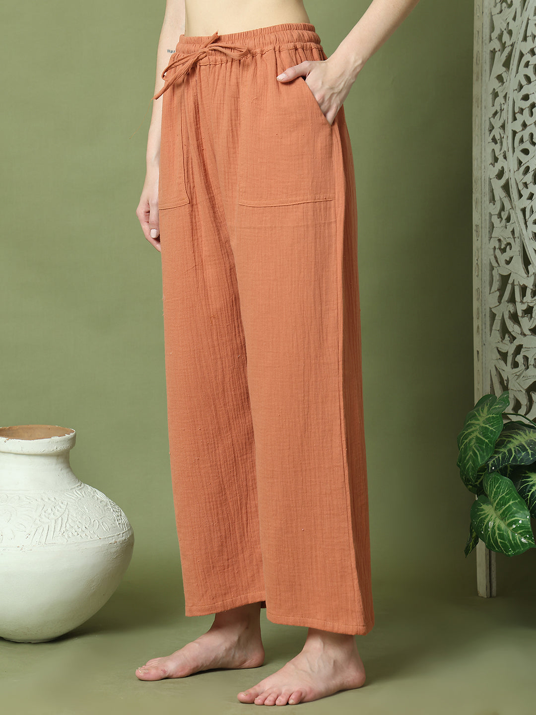 Rust Orange Double Cloth Cotton Lounge Pant