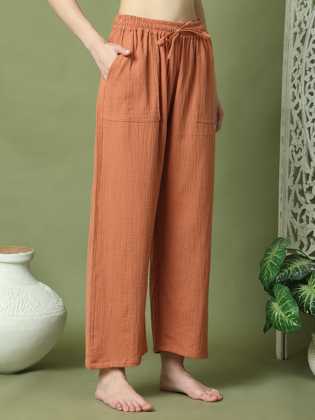 Rust Orange Double Cloth Cotton Lounge Pant