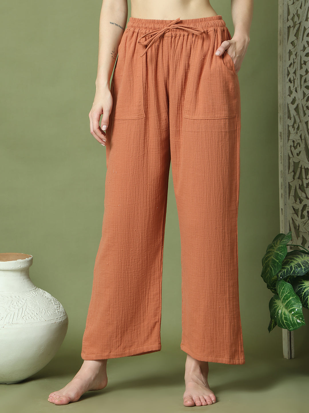 Rust Orange Double Cloth Cotton Lounge Pant