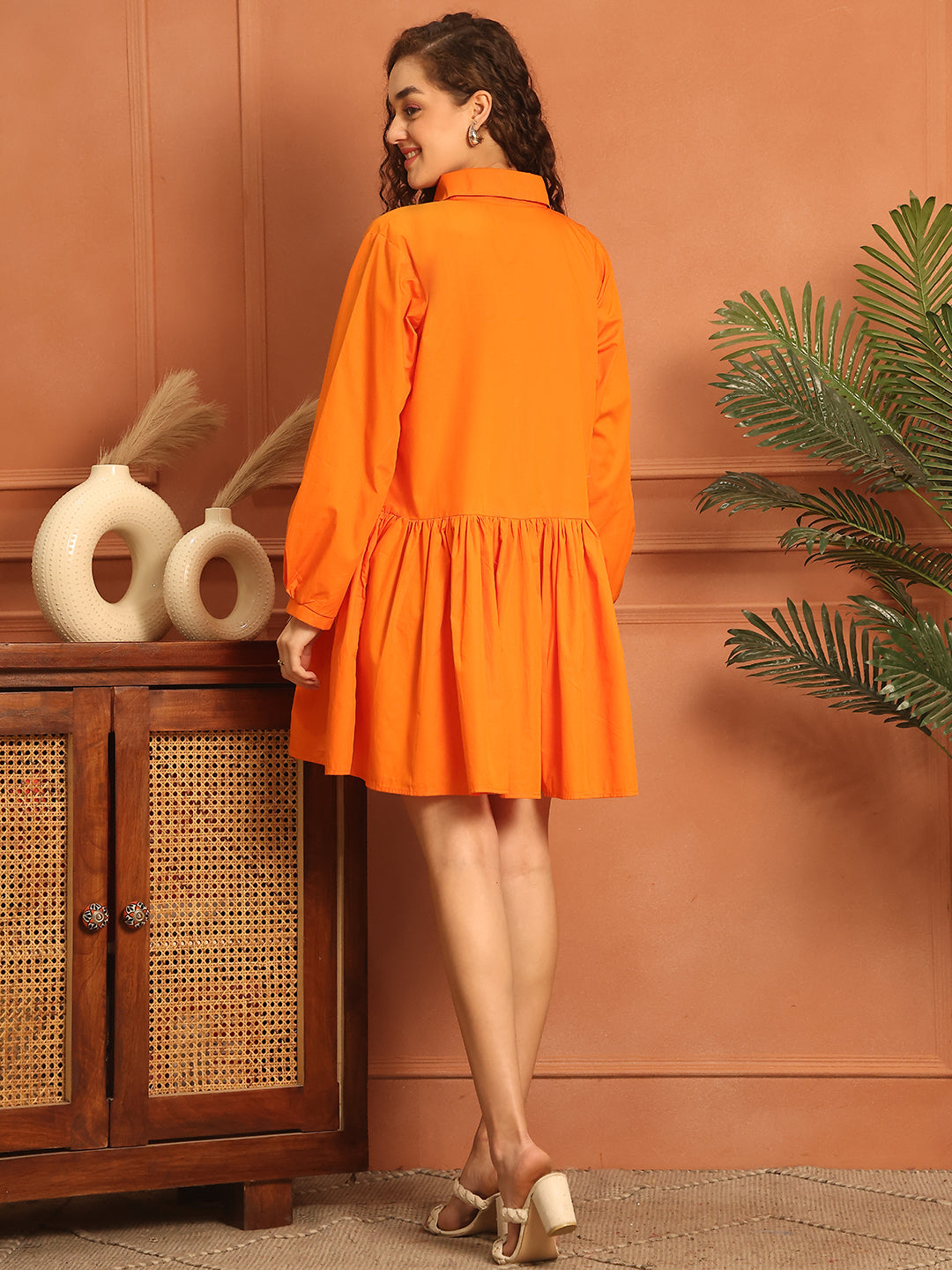 Orange Sunset Cotton Shirt Dress