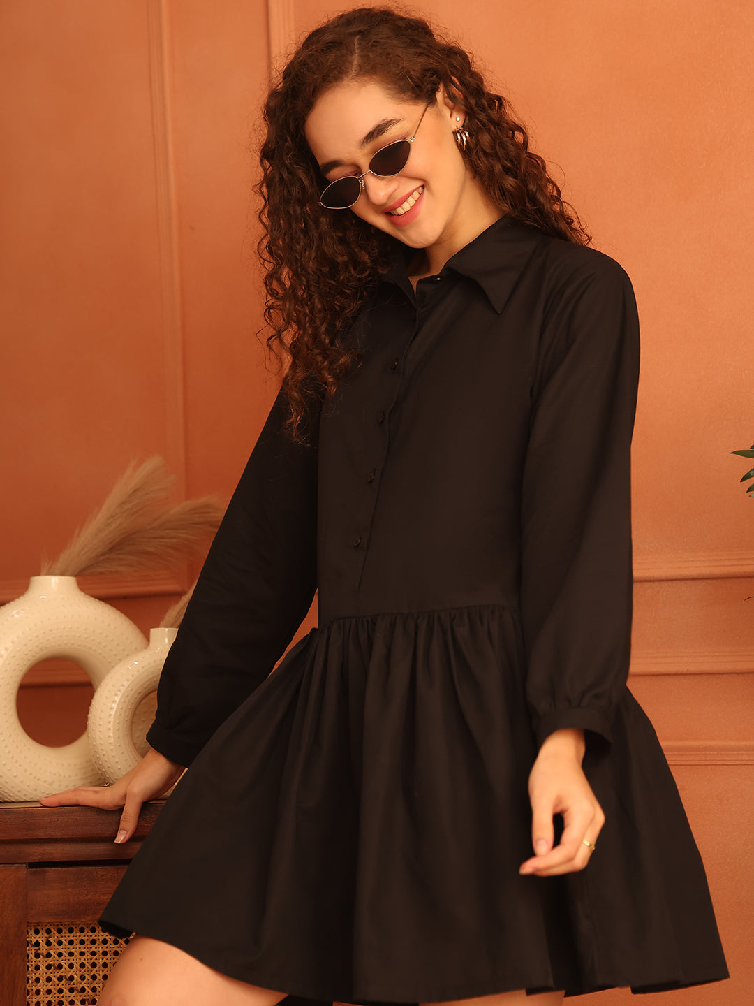 Midnight Twirl Cotton Shirt Dress