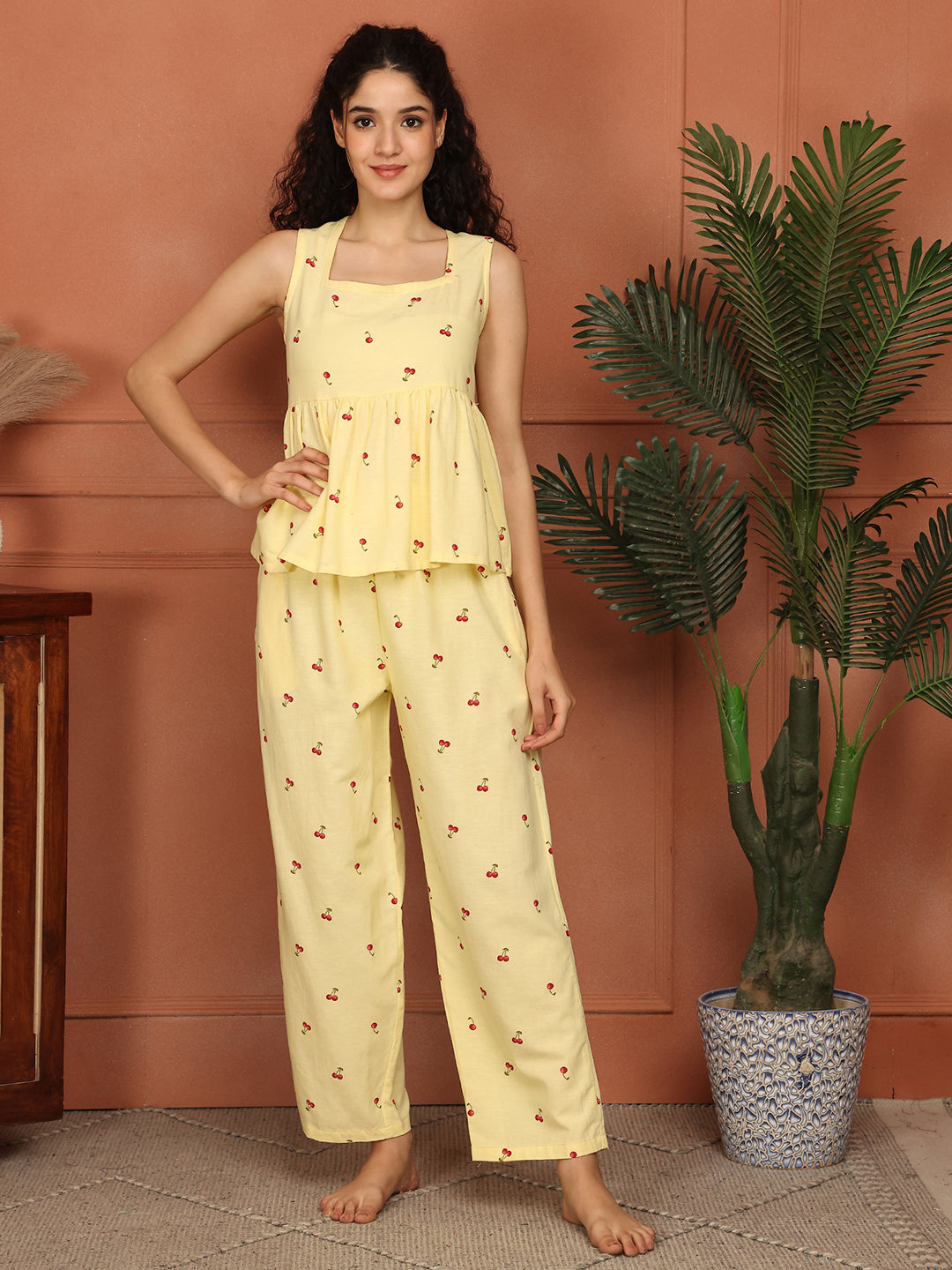Lemon Cherry Peplum Co-ord Set