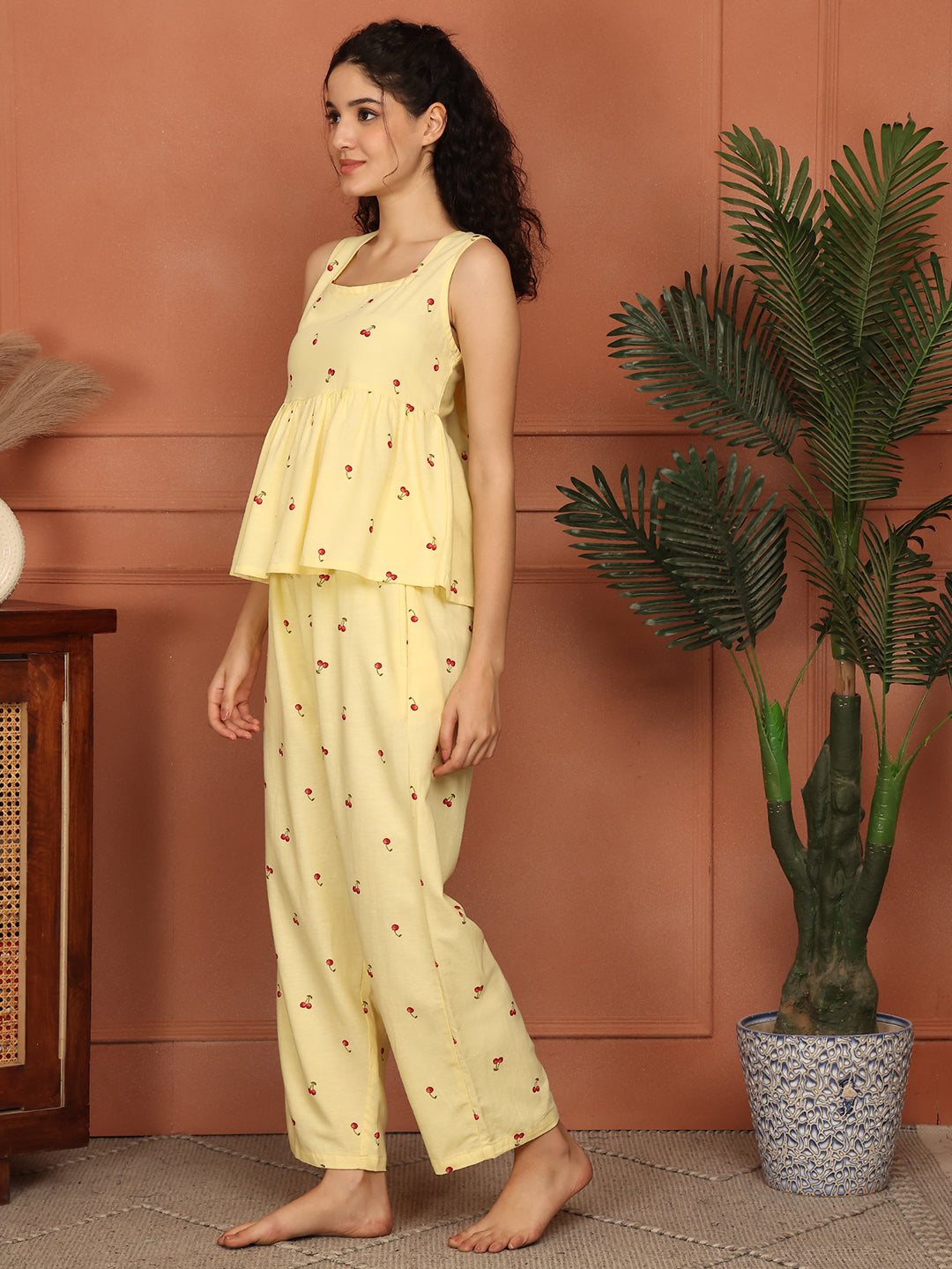 Lemon Cherry Peplum Co-ord Set
