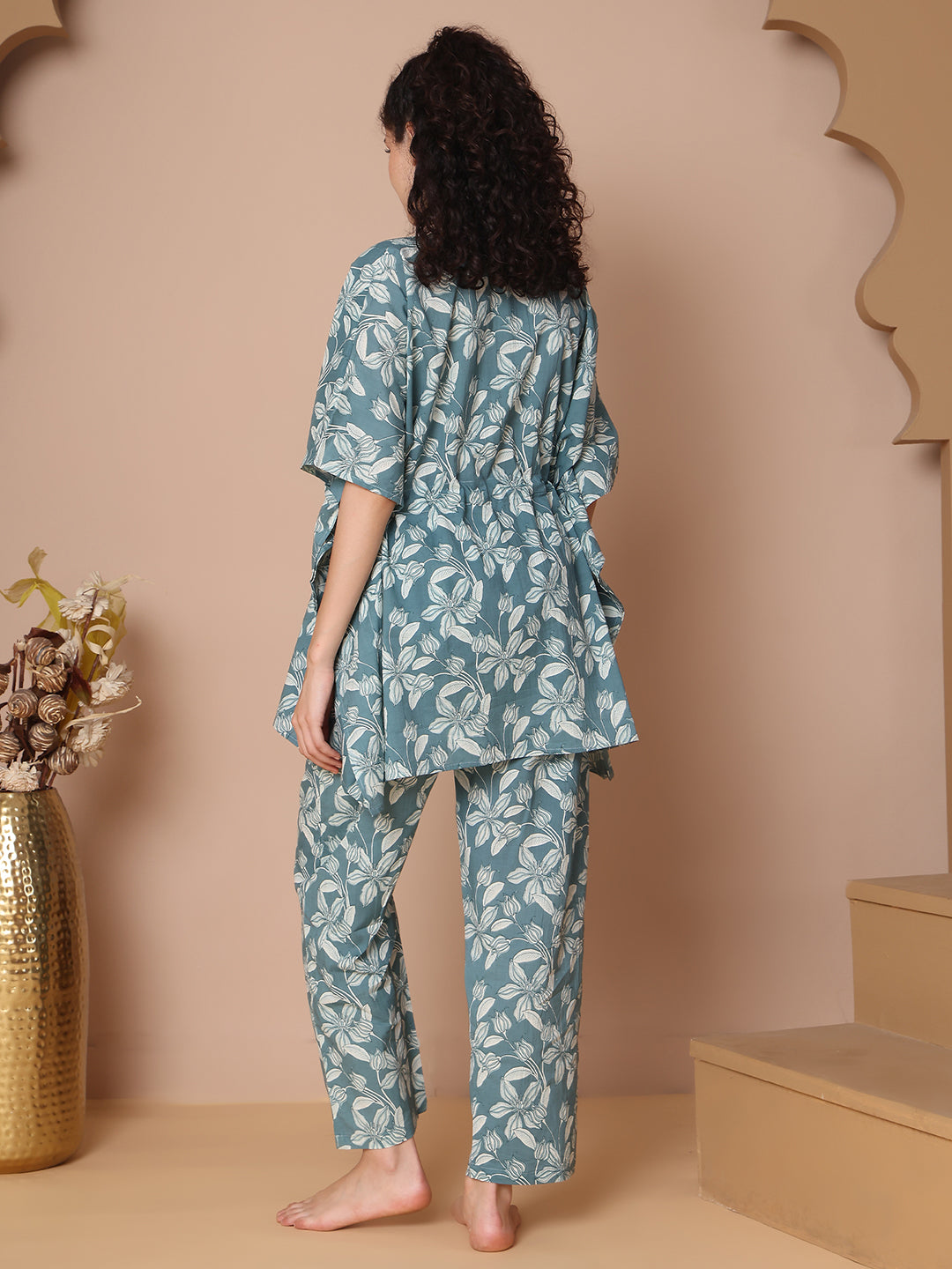 Rama Floral Jaal Cotton Kaftan