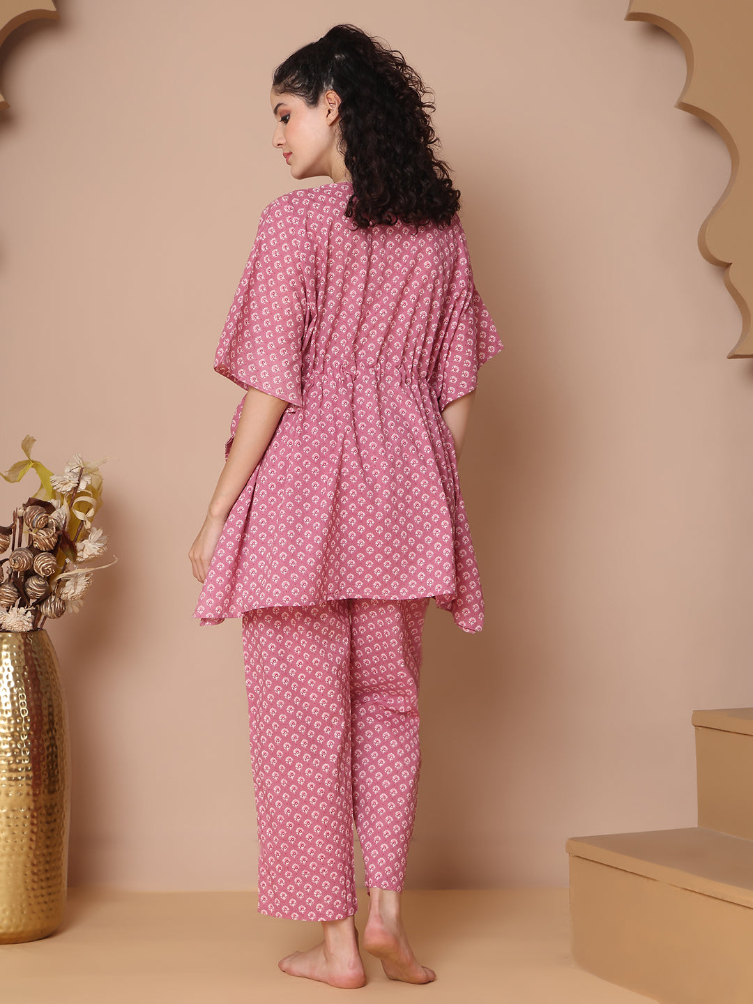 Blush Pink Booti Cotton Kaftan