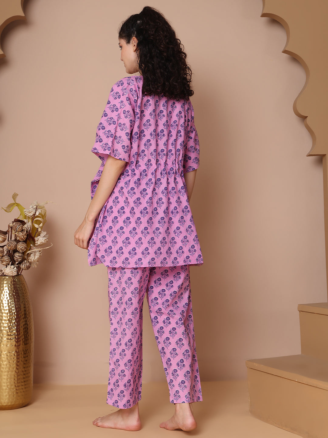 Lavender Booti Motif Cotton Kaftan