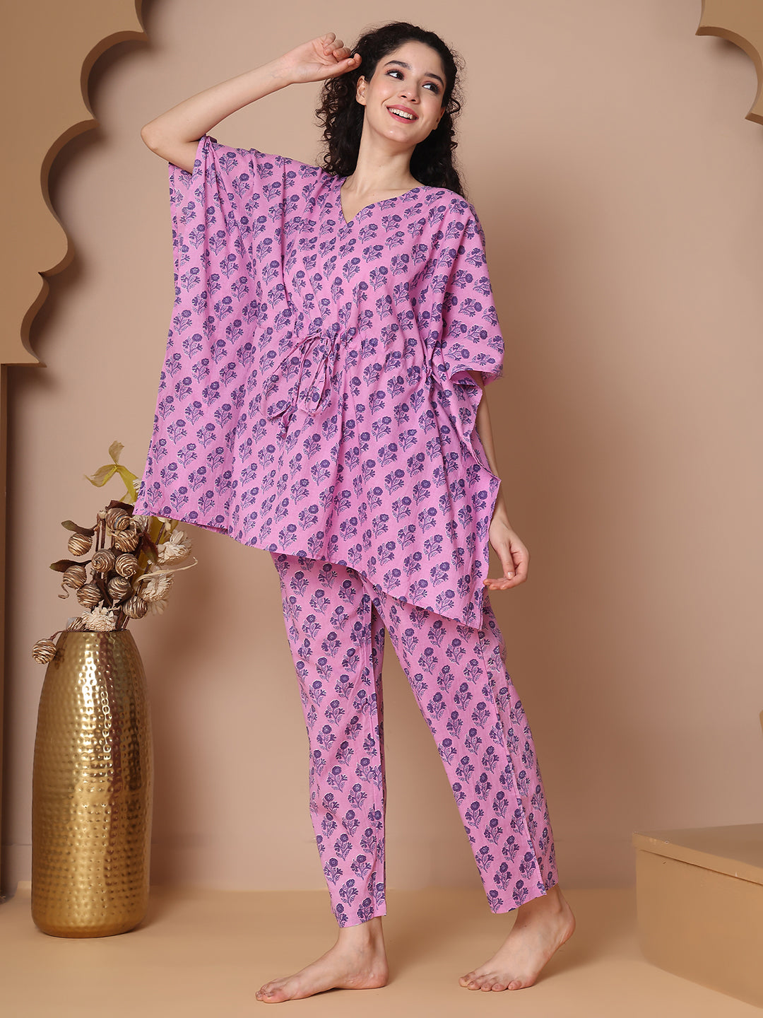Lavender Booti Motif Cotton Kaftan