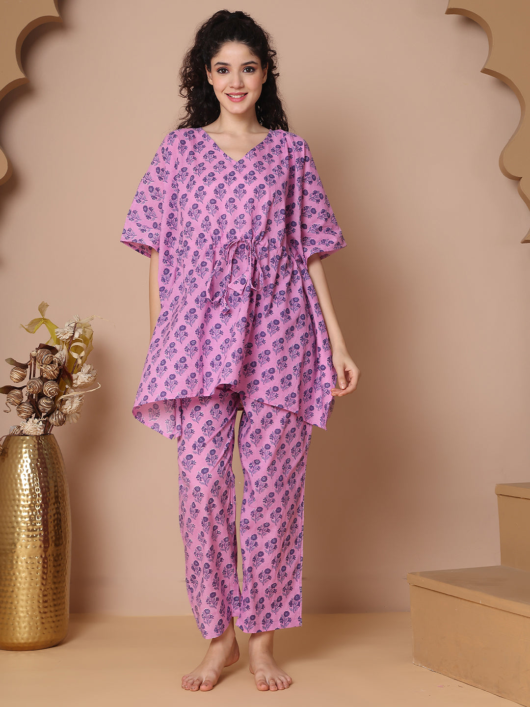 Lavender Booti Motif Cotton Kaftan