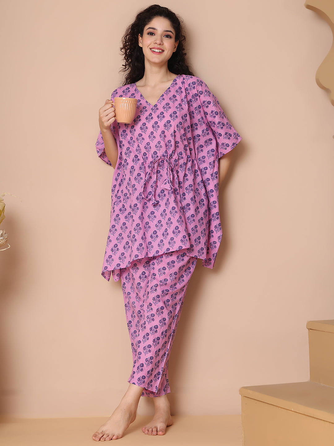 Lavender Booti Motif Cotton Kaftan