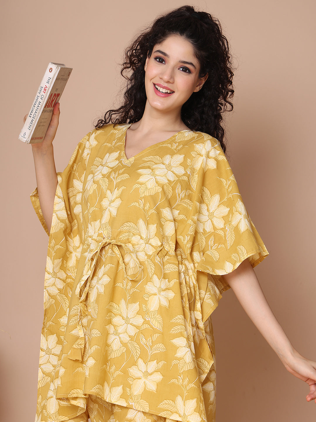 Mustard Jaal Cotton Kaftan