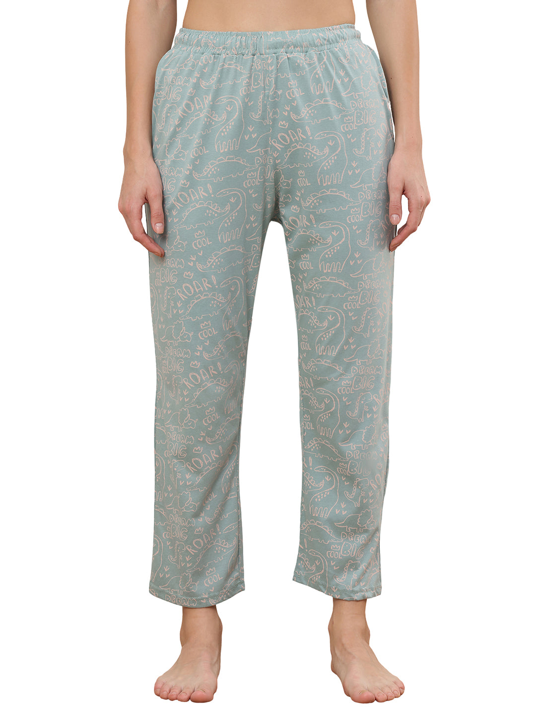 Teal Dino Printed Cotton Lounge Pant