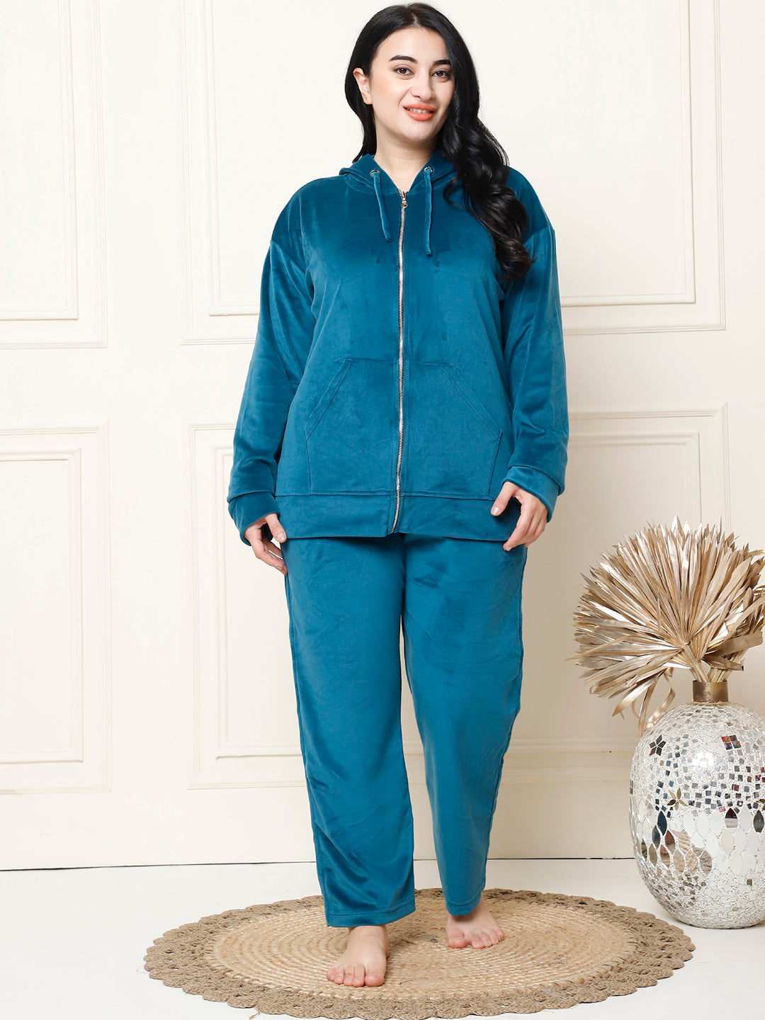 Teal Velvet Hoodie Lounge Set