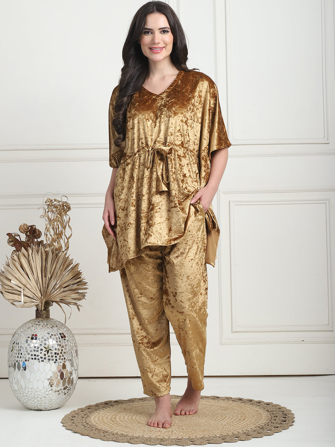 Golden Ice Velvet Kaftan Lounge Set