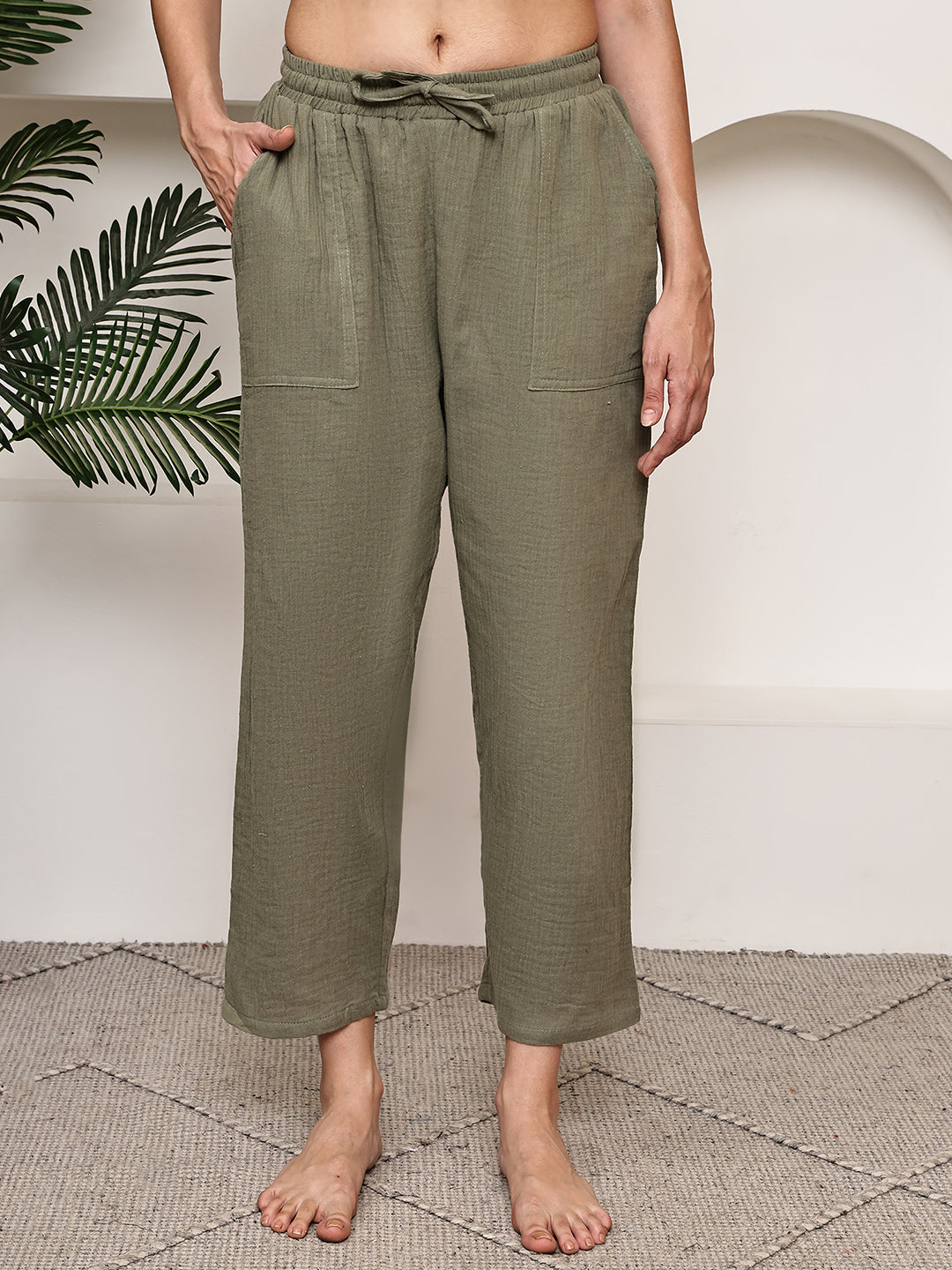 Olive Green Double Cloth Lounge Pant