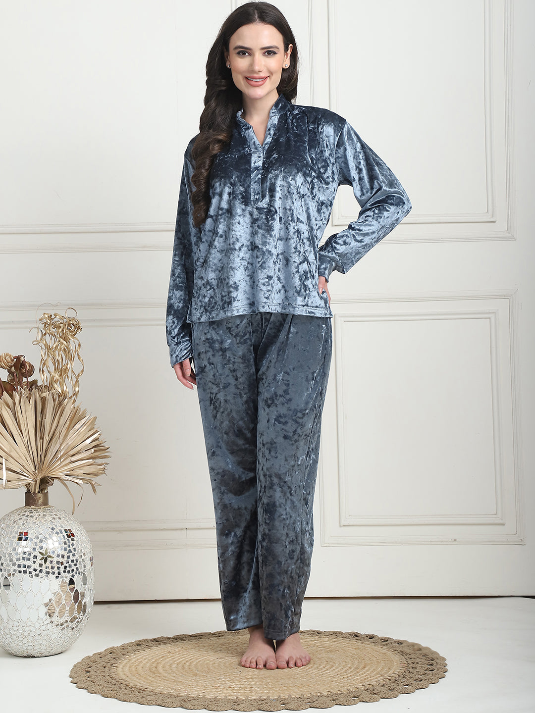 Metallic Blue Ice Velvet Lounge Set