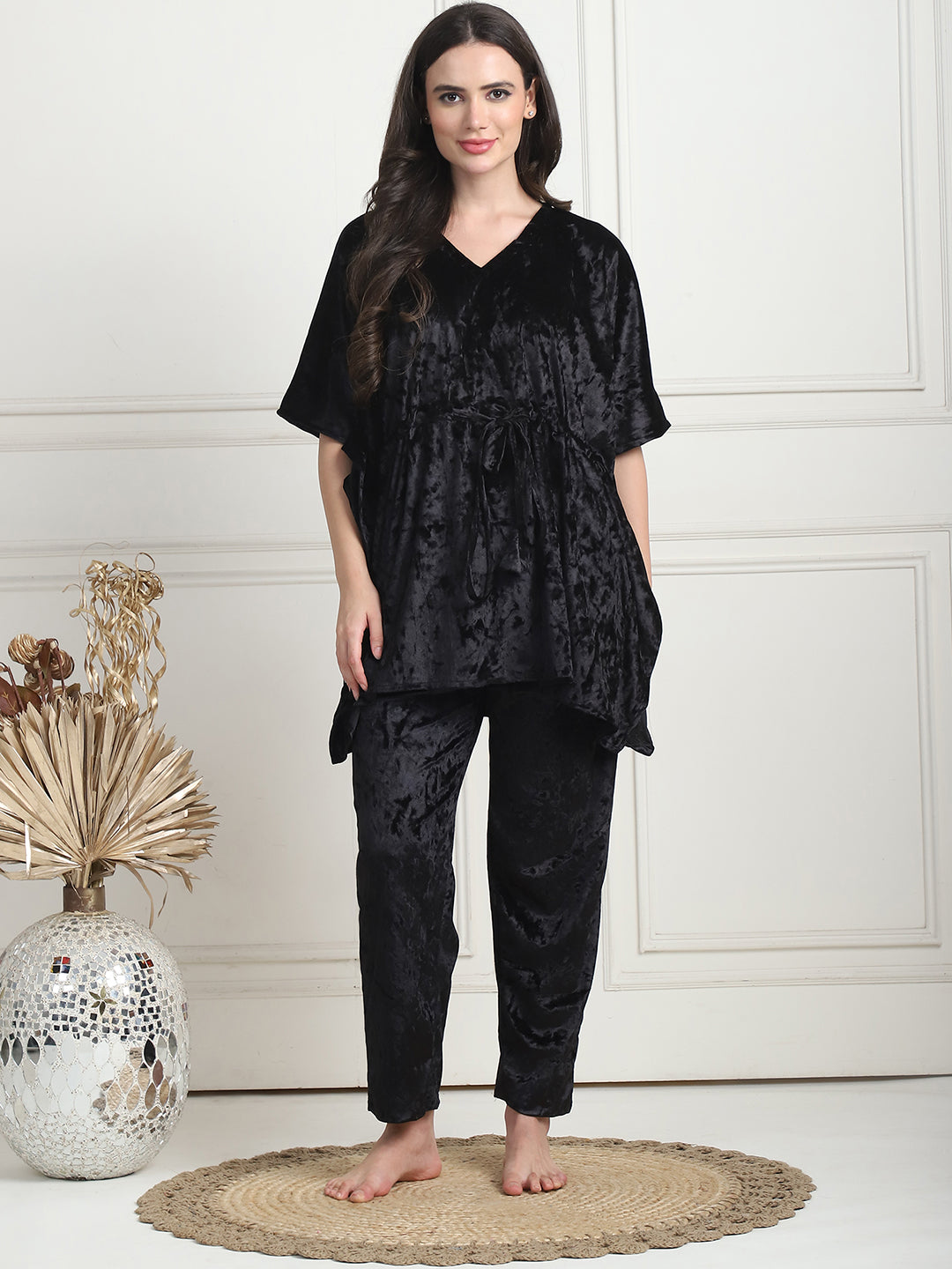 Metallic Black Ice Velvet Kaftan Lounge Set