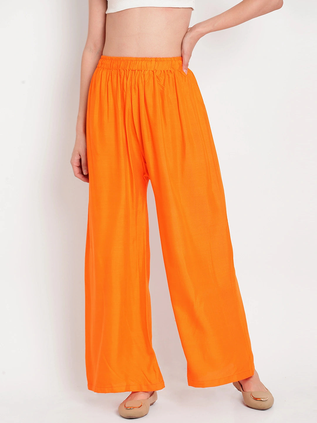 Orange Solid Rayon Palazzo