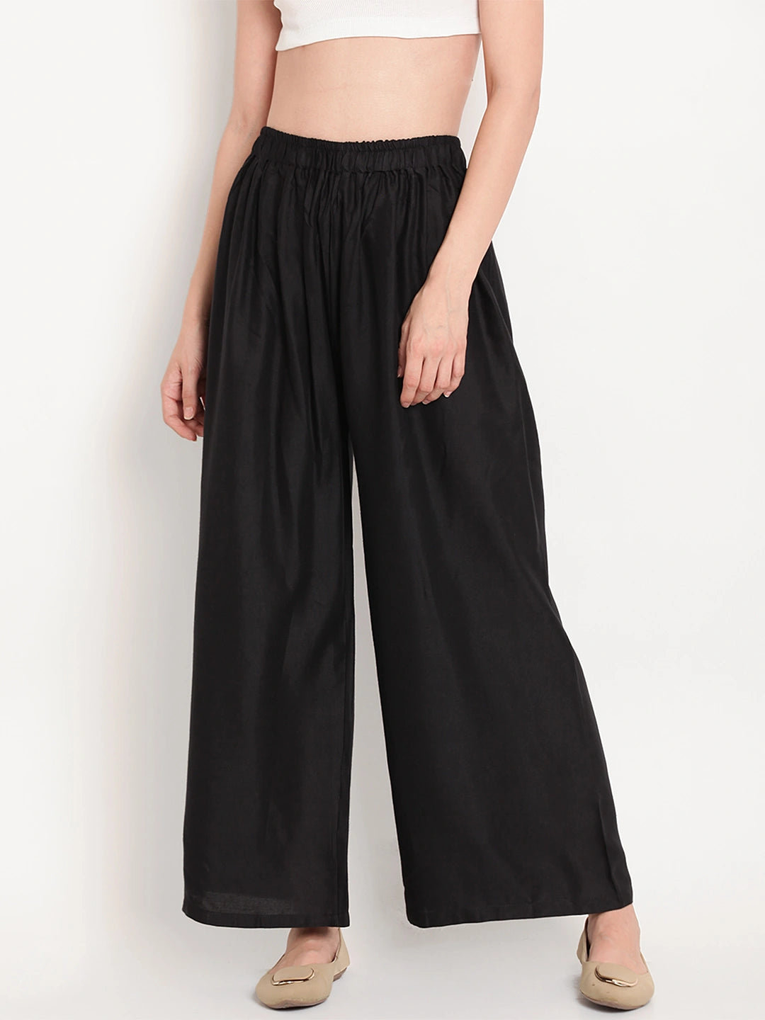 Black Solid Rayon Palazzo