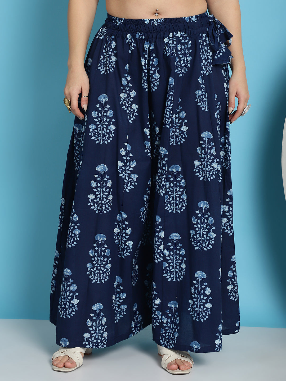 Indigo Mughal Boota Cotton Kali Plus Palazzo
