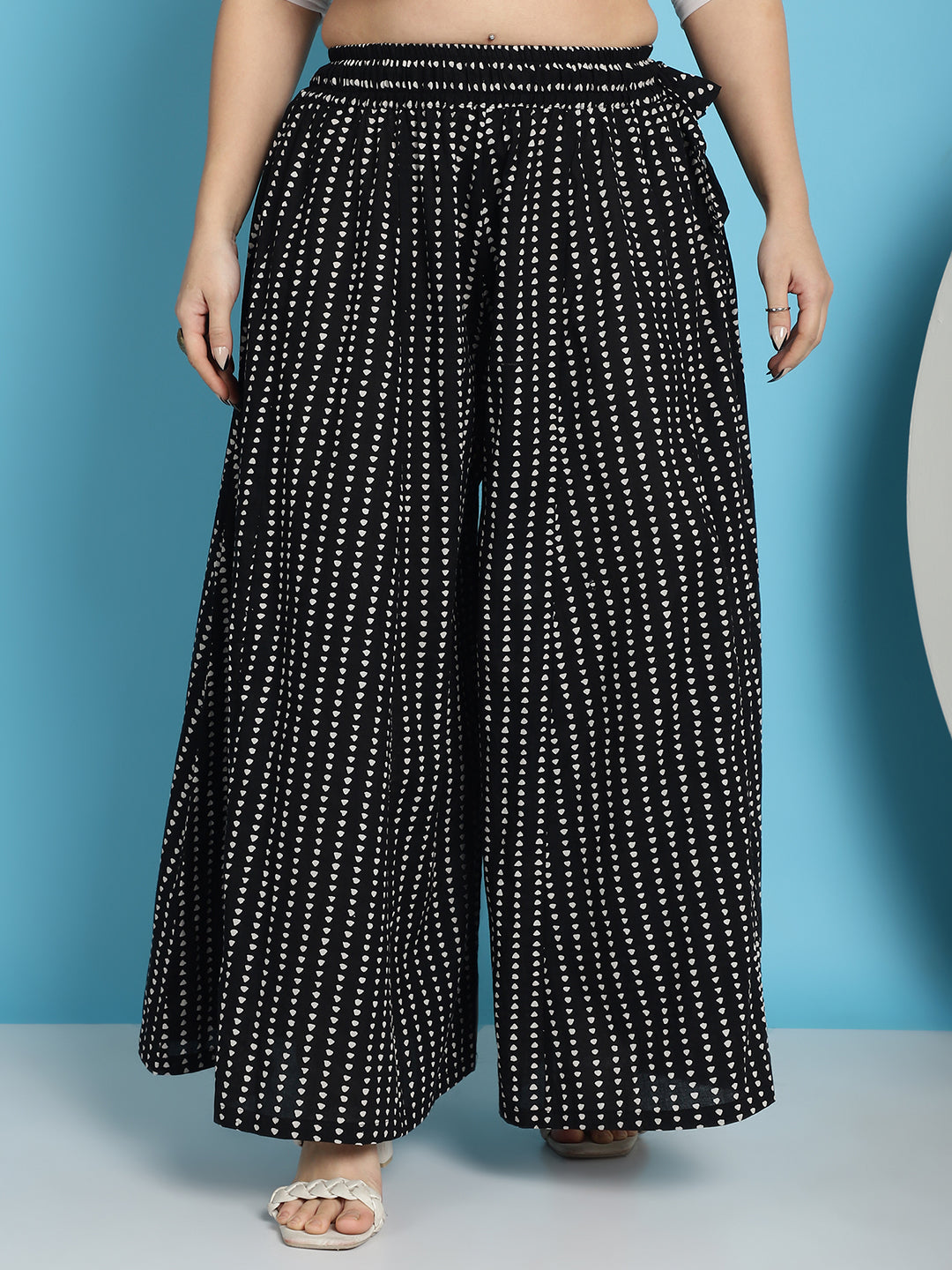 Black Printed Cotton Flared Kali Palazzo