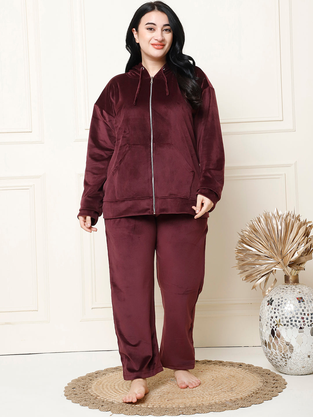 Wine Velvet Hoodie Lounge Set