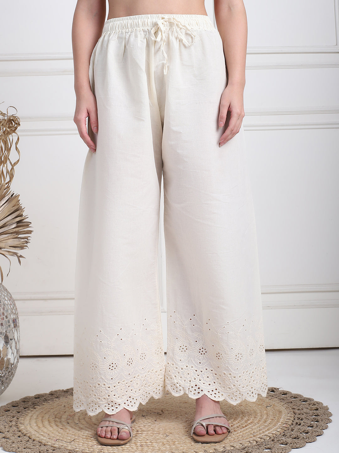 Cream Cotton Schifflie Palazzo