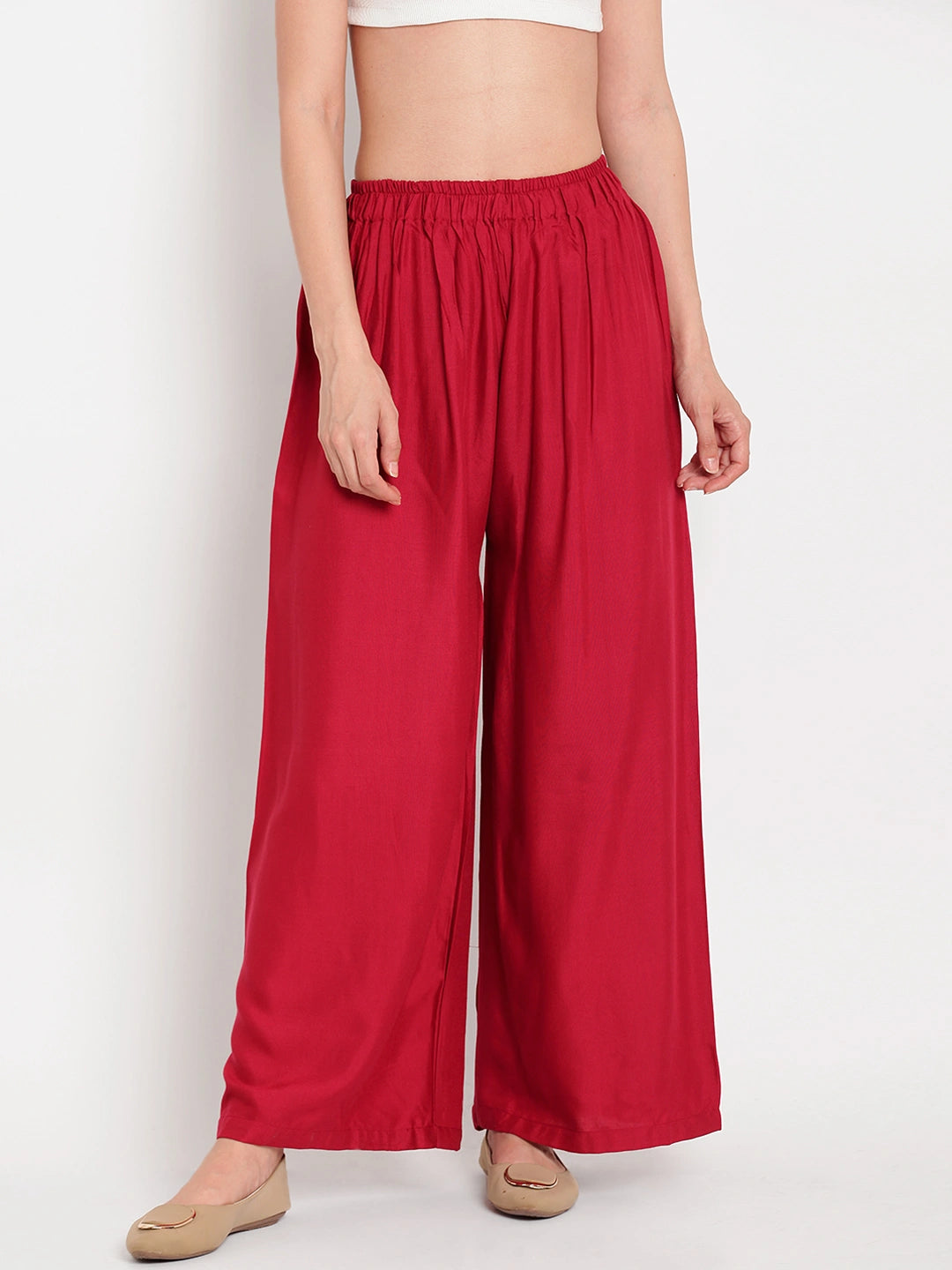 Maroon Solid Rayon Palazzo
