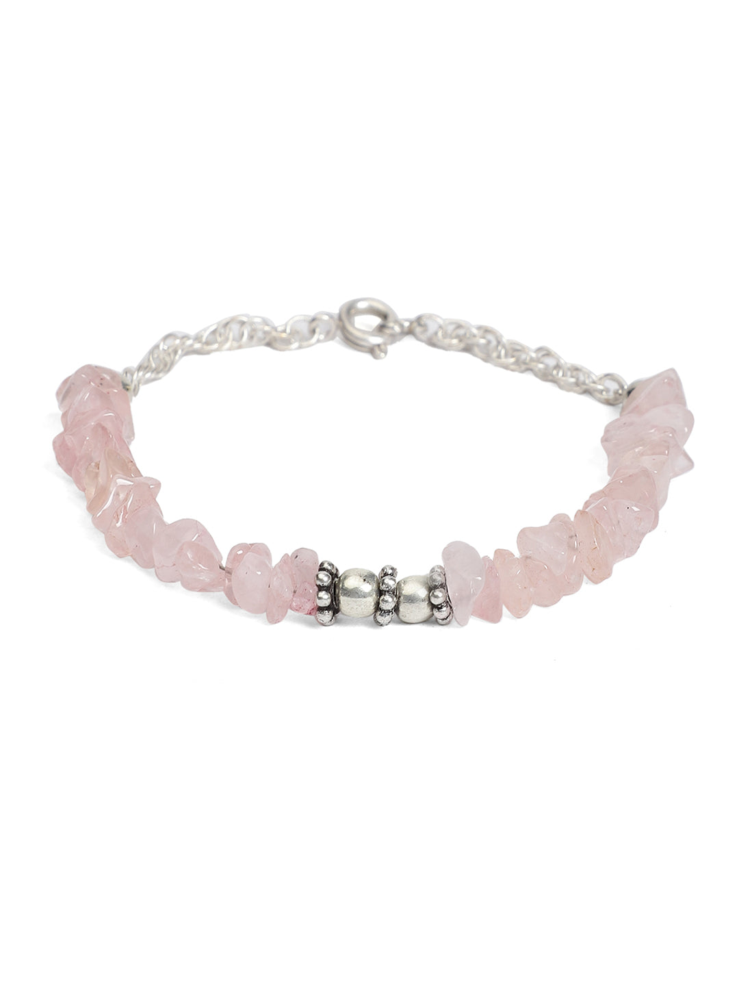 Rose Quartz Metal Charms Chain Bracelet