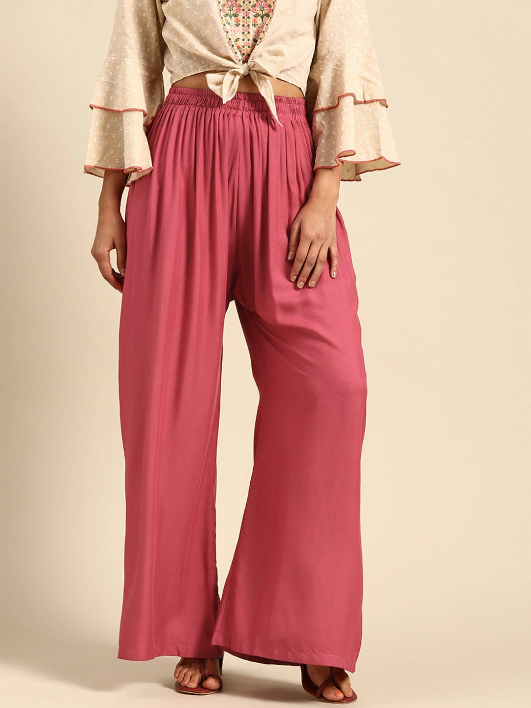 Punch Pink Solid Rayon Palazzo