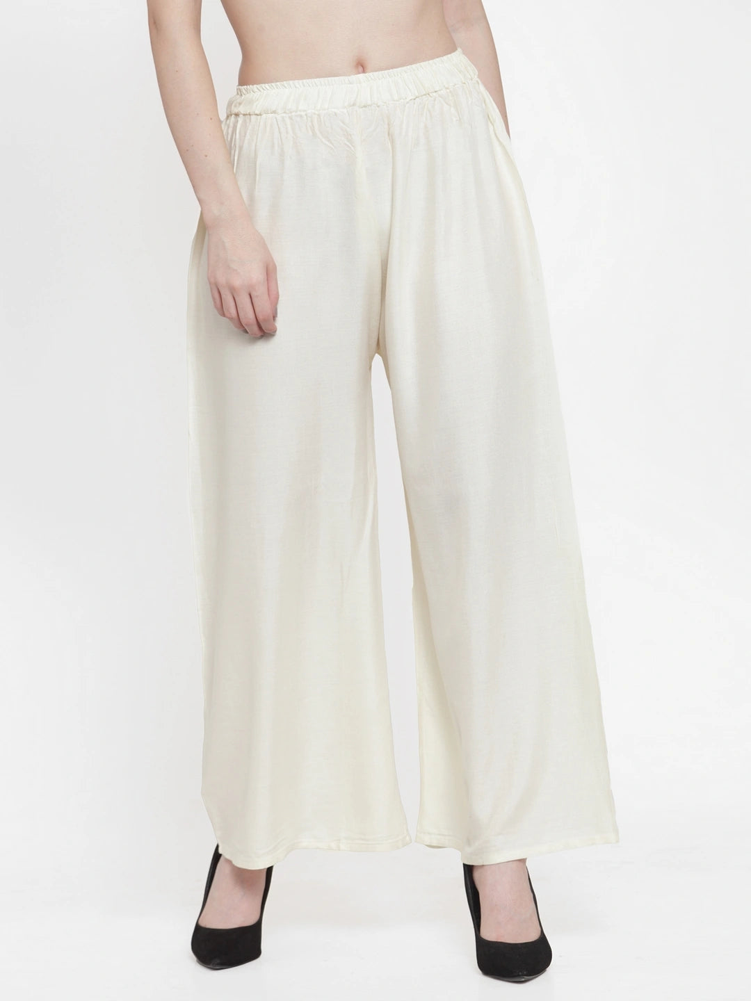 Off White Solid Rayon Palazzo