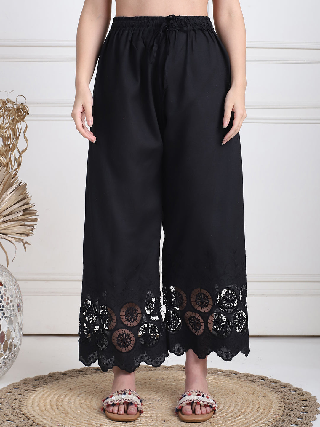 Black Cotton Schifflie Palazzo
