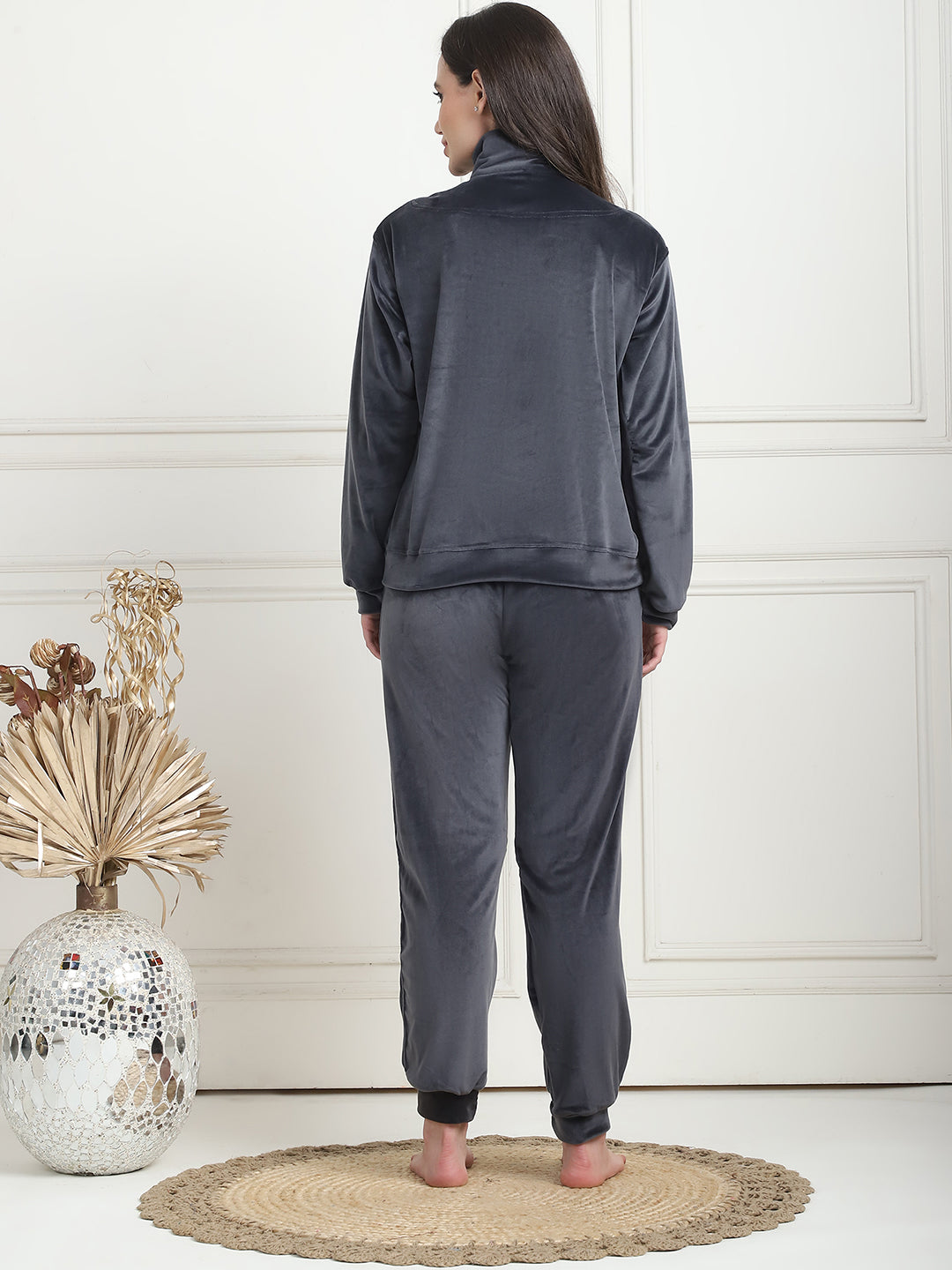 Dark Grey Velvet Zip Lounge Set