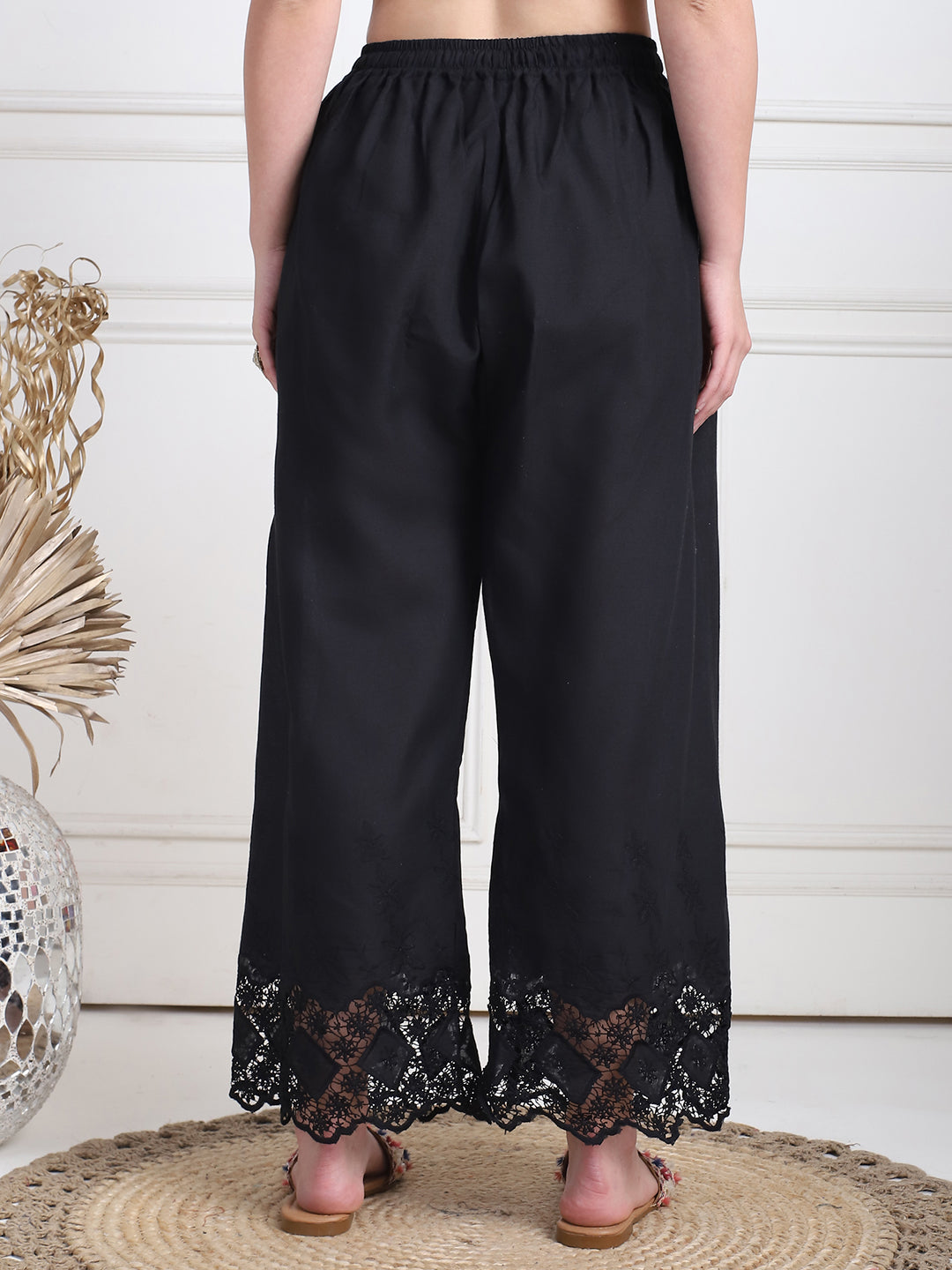Black Cotton Schifflie Palazzo