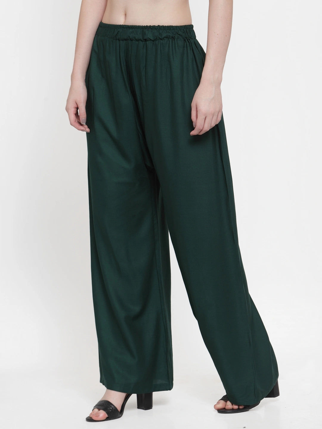 Dark Green Solid Rayon Palazzo