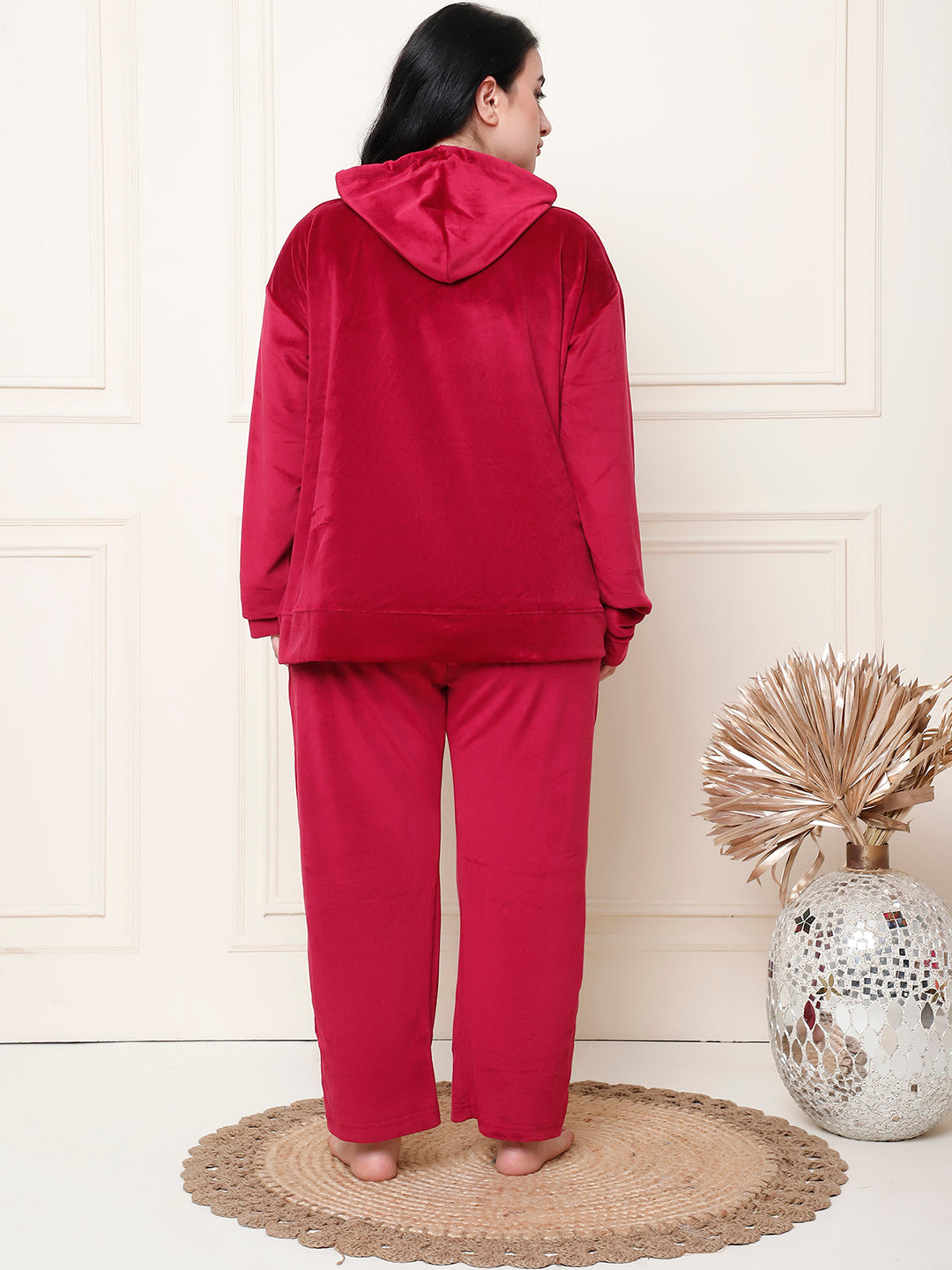 Maroon Velvet Hoodie Lounge Set