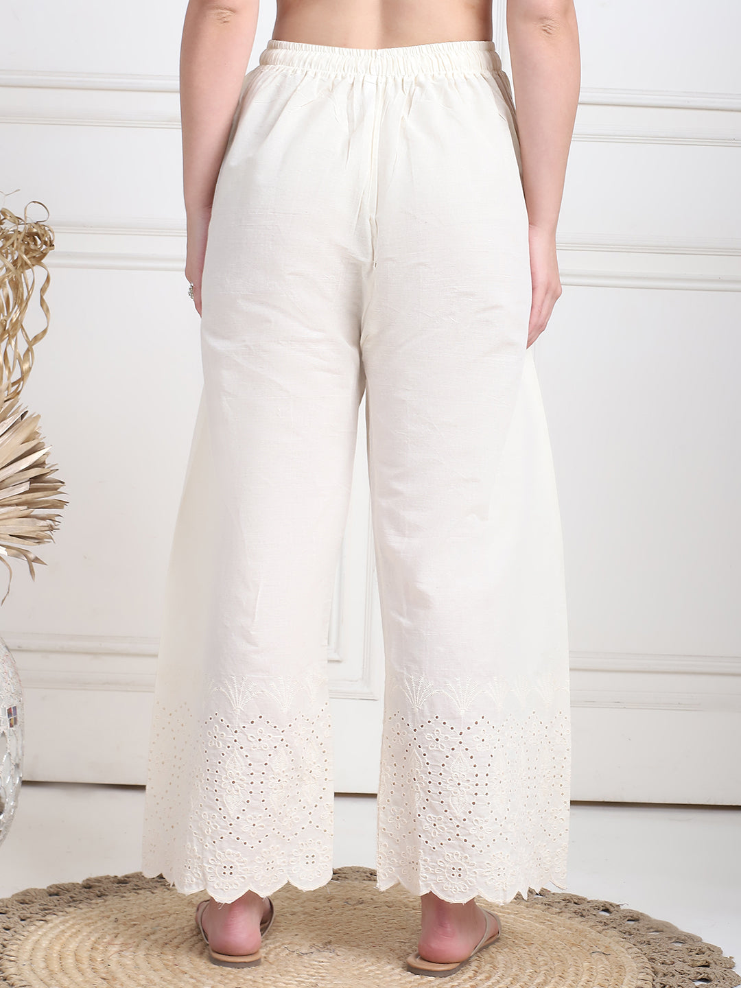 Cream Cotton Schifflie Palazzo