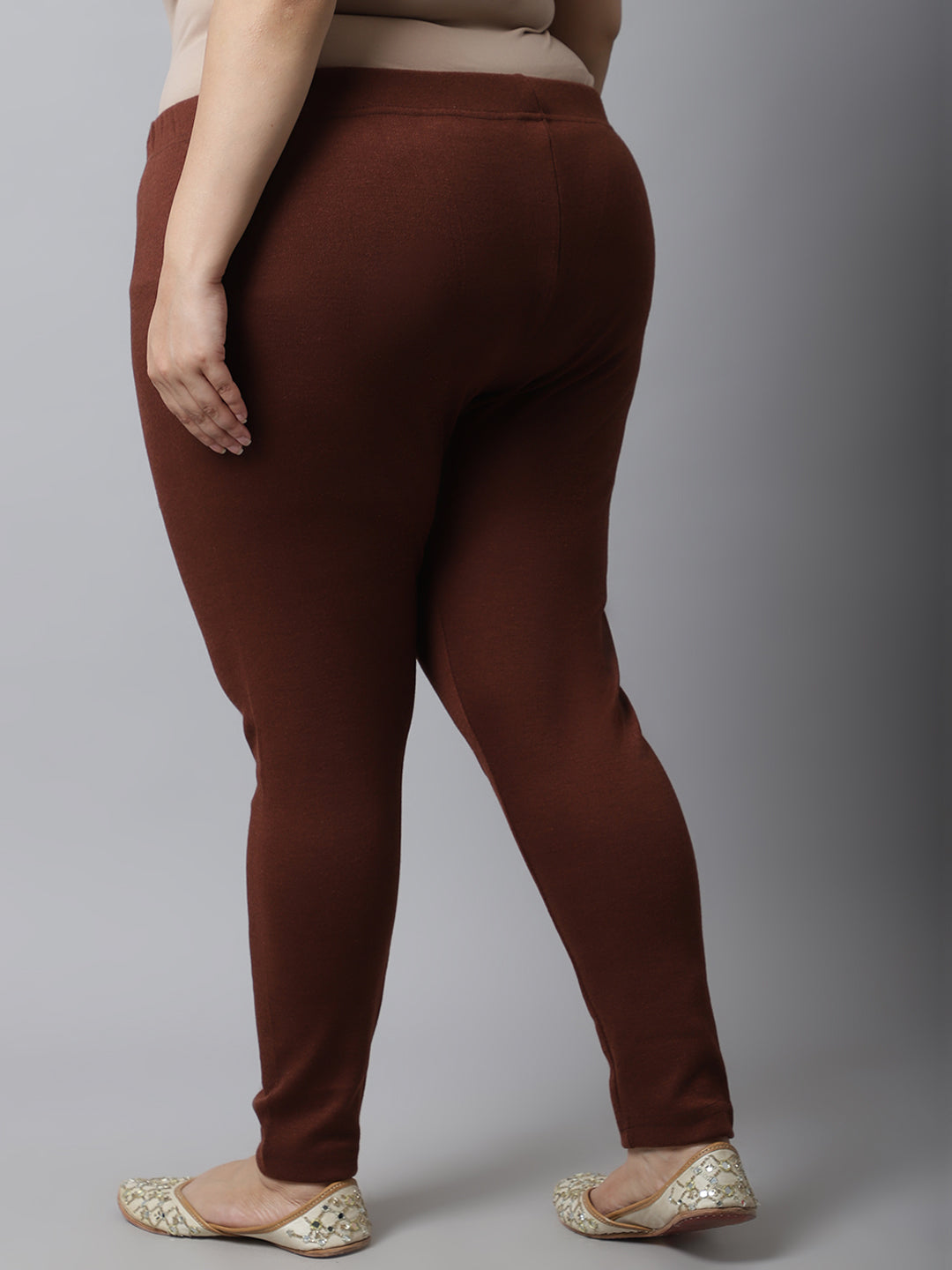 Brown Woolen Ankle-Length Plus Legging