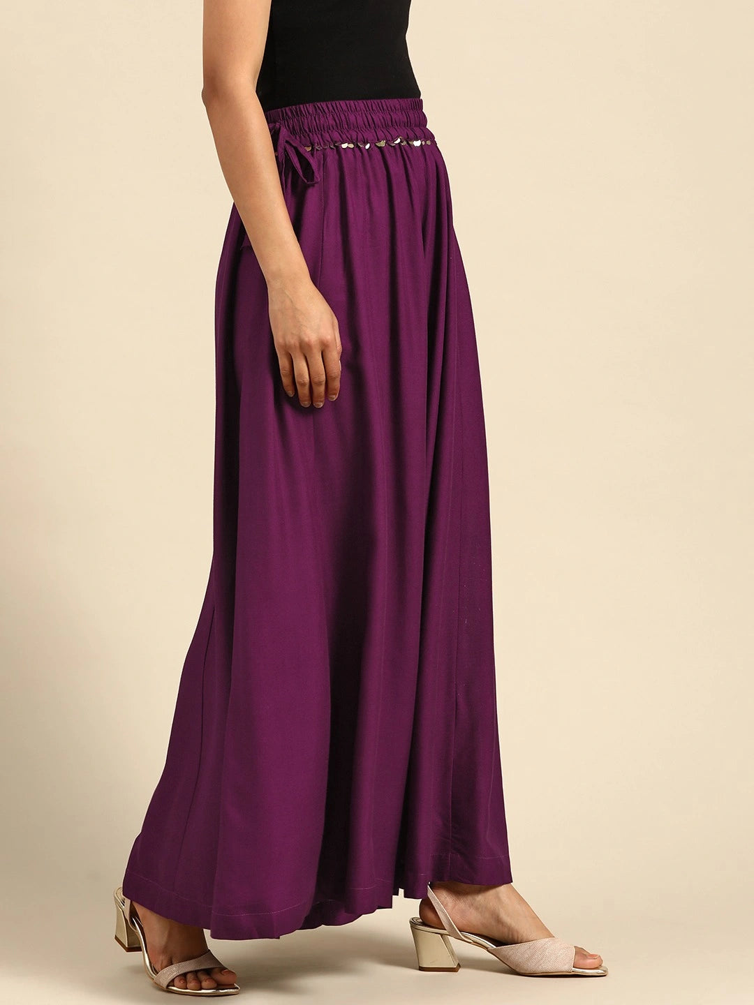Purple rayon double flared palazzo
