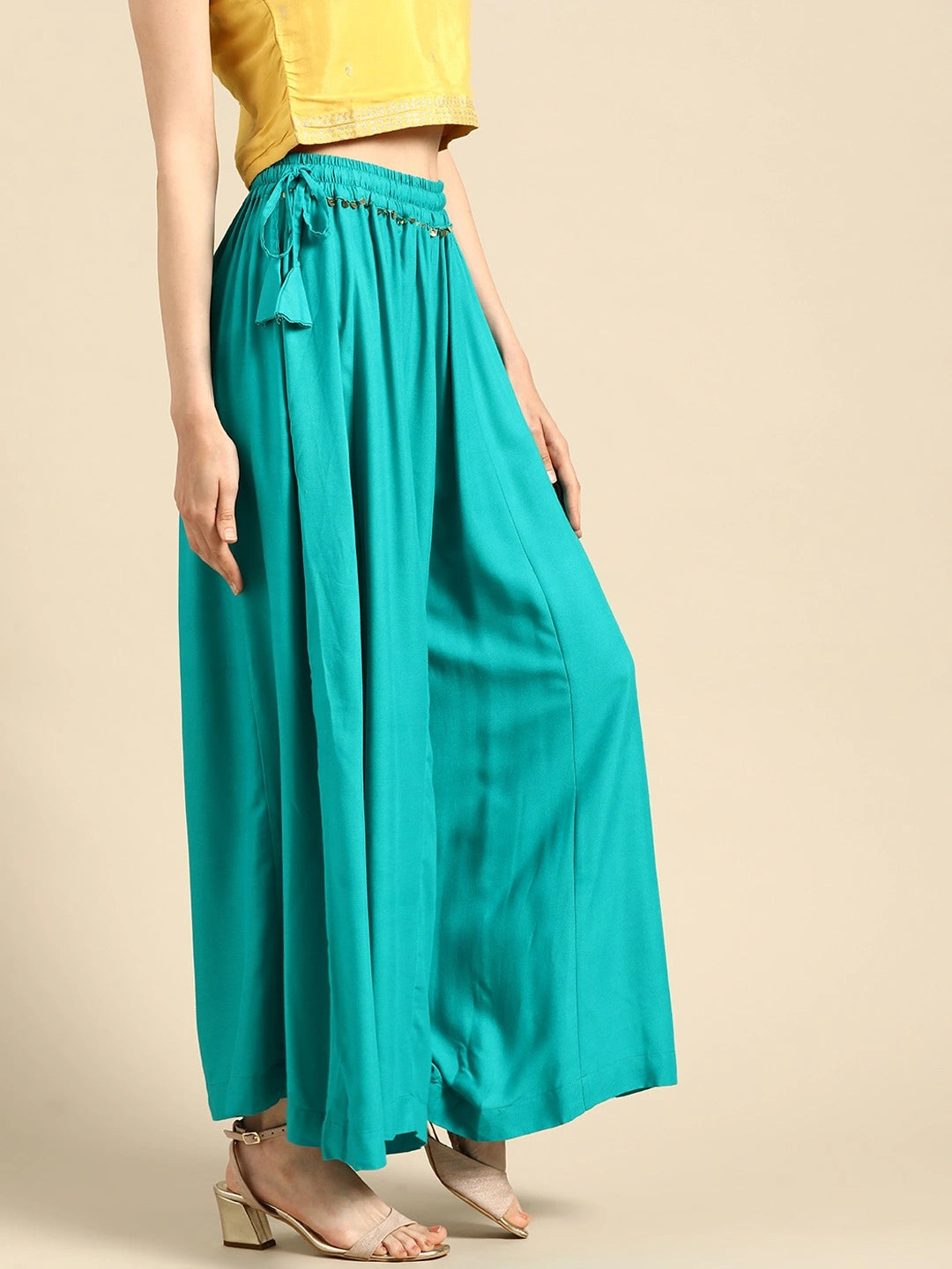 Turquoise Blue rayon double flared palazzo