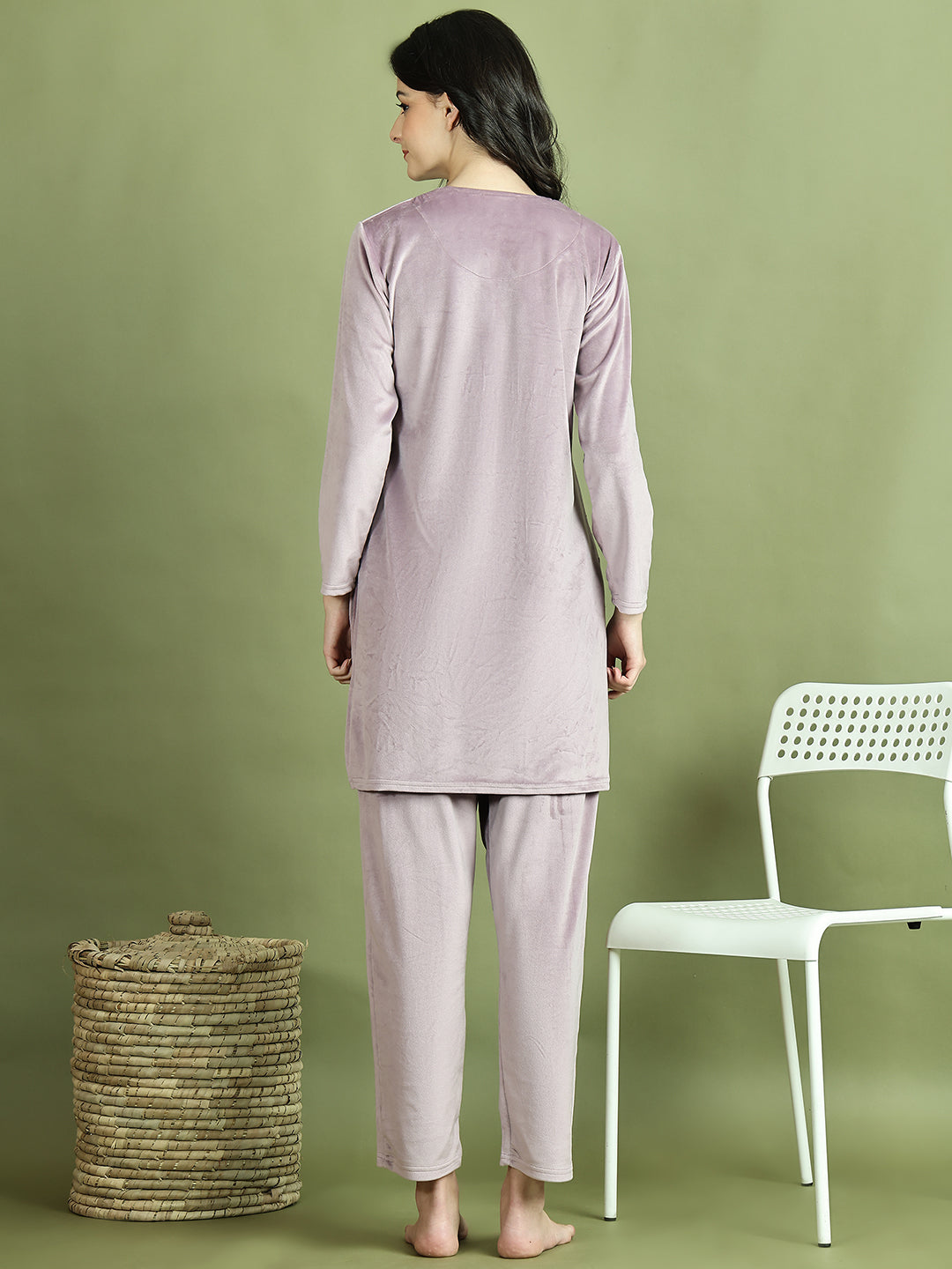 Lavender Embroidery Velvet Lounge Set