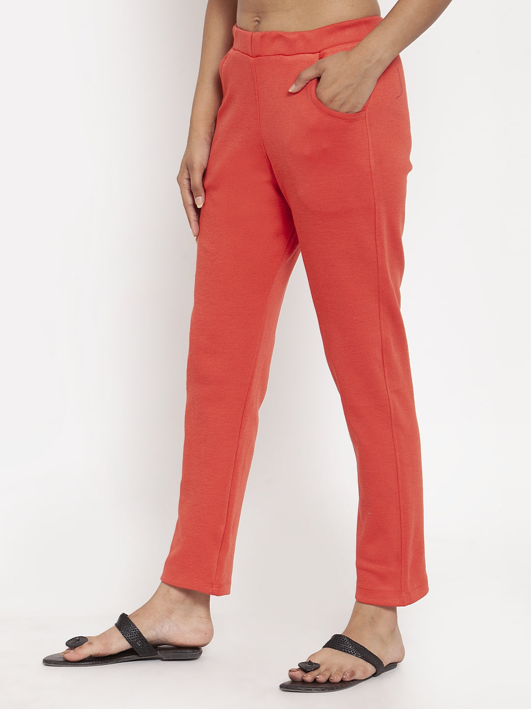 Coral Pink Woolen Pocket Pant