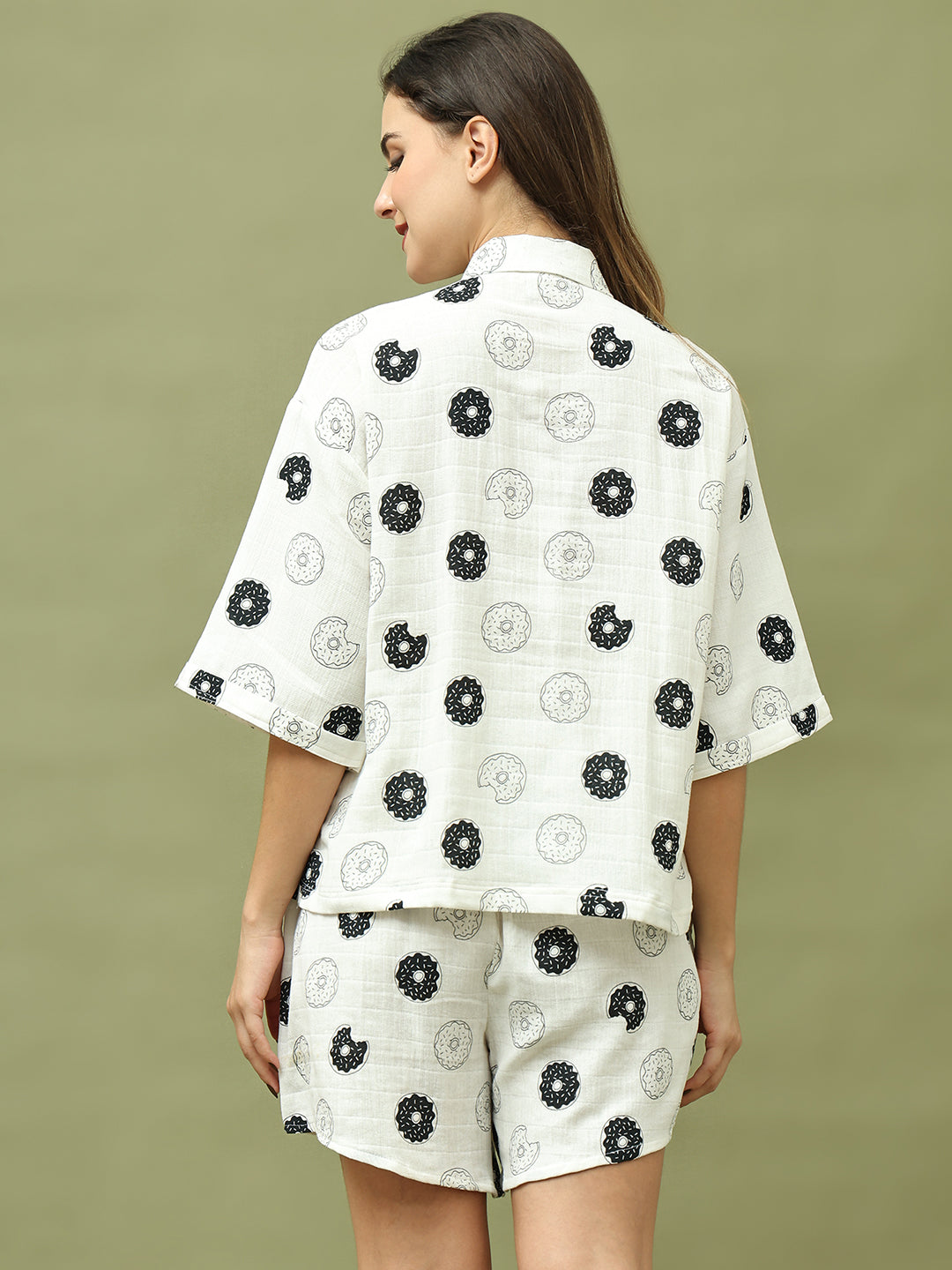 White and Black Print and Shorts Set