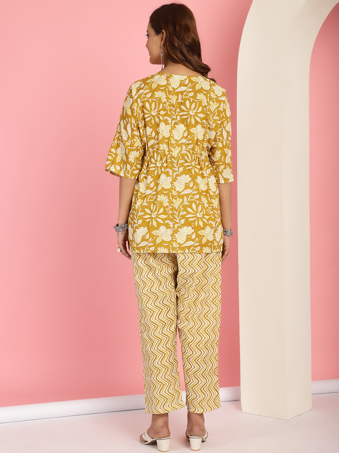 Mustard Floral Jall Co-Ord Set