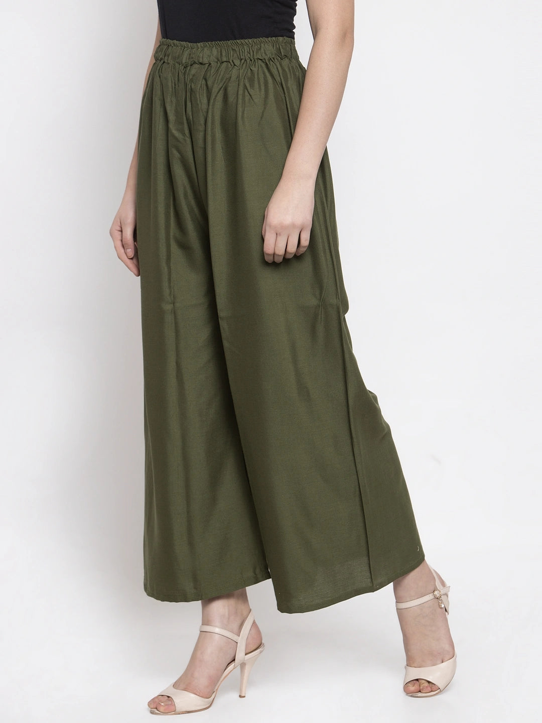 Olive Solid Rayon Palazzo