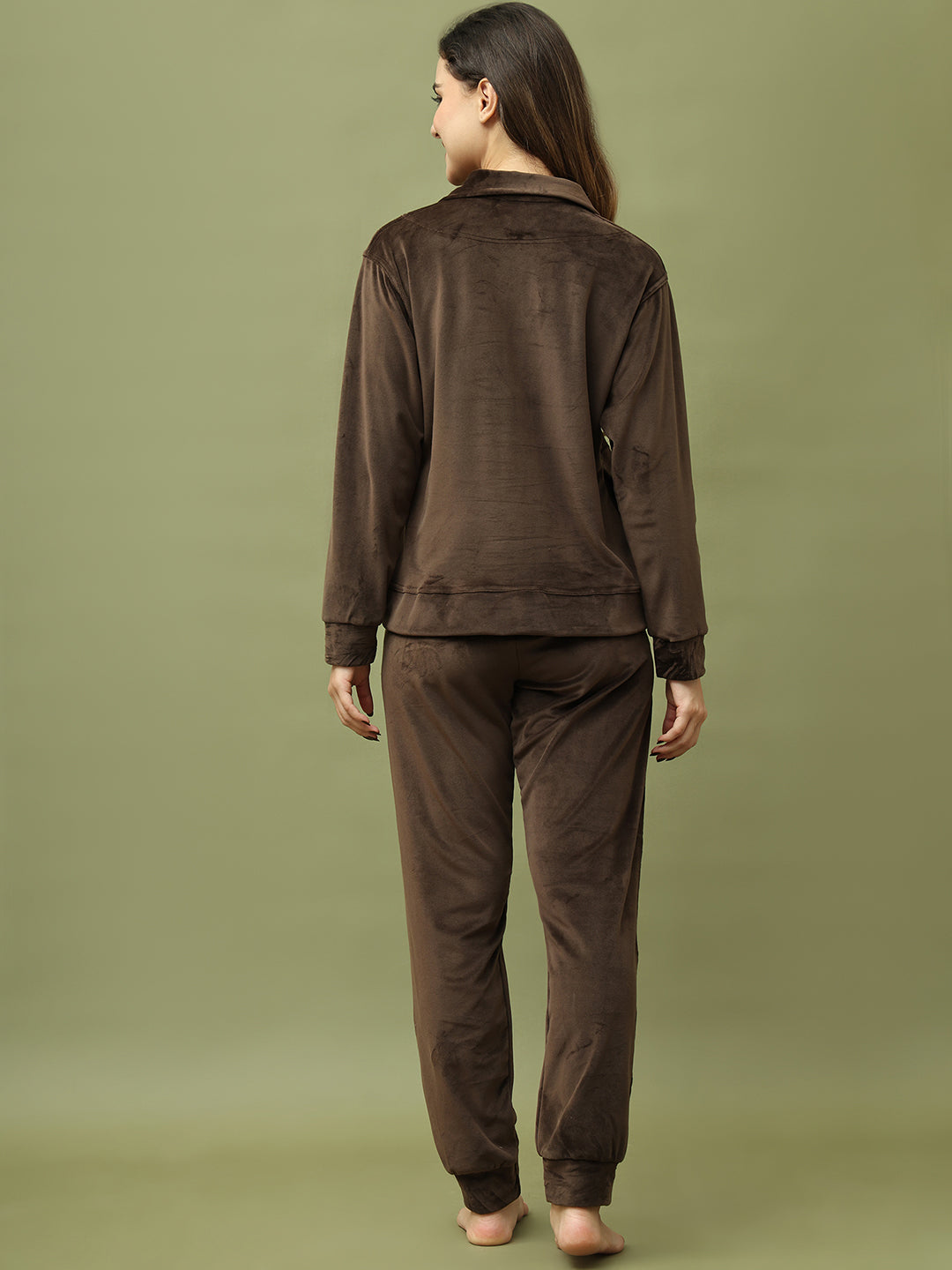 Brown Velvet Zip Lounge Set